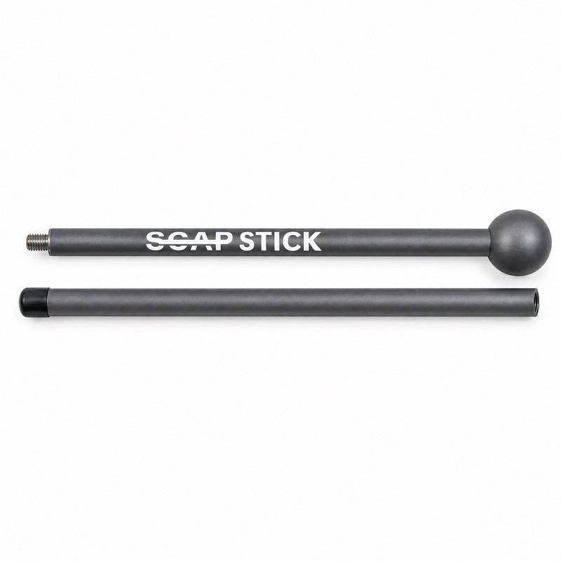 ScapStick Mini disassembled into two pieces with recovery ball