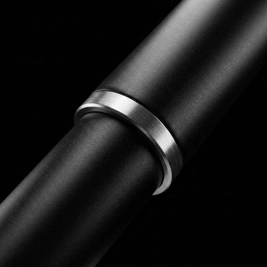 Close-up of the matte steel shaft and joint